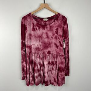 Bea Los Angeles Maroon Tie Dye L/S Babydoll Top L NWT